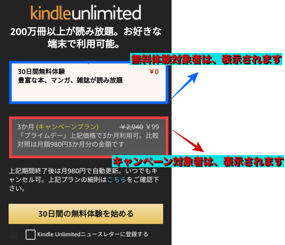 KindleUnlimitedのキャンペーン表示確認方法